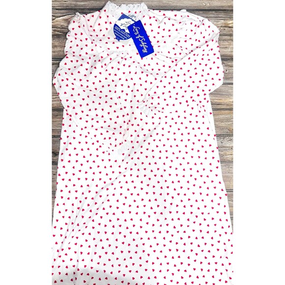 Lang Of Salzburg Nightgown Medium White Red Hearts NEW Flannel Cottagecore - Picture 1 of 4